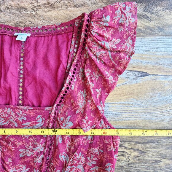 Sundance Harvest Floral Tiered Maxi Dress Ruffle Cap Sleeve Chiffon Red - Picture 14 of 16